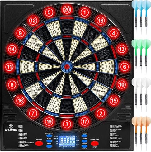 لوح رمي السهام الإلكتروني 34 لعبة، 355 شكلًا مختلفًا مع 12 سهمًا، وحدة تخزين سهام مضيئة لـ 12 سهمًا in Kuwait