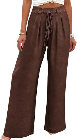 Women Palazzo Pants Summer Wide Leg High Waisted Work Lounge Pant with Pockets Beach Loose Travel Vacation Outfits in Saudi Arabia