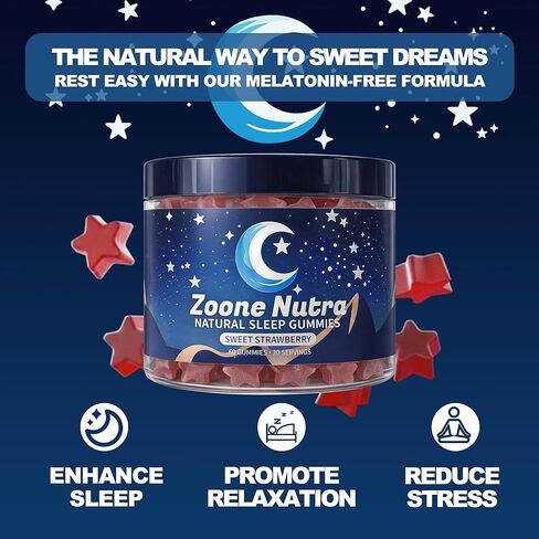 علكات النوم للبالغين - علكات خالية من الميلاتونين مع 5-HTP، وL-الثيانين، والمغنيسيوم وجذور الناردين - نباتية، وحلال، وخالية من السكر والغلوتين - الفراولة الحلوة، 60 قطعة in Kuwait