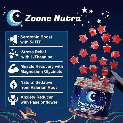 علكات النوم للبالغين - علكات خالية من الميلاتونين مع 5-HTP، وL-الثيانين، والمغنيسيوم وجذور الناردين - نباتية، وحلال، وخالية من السكر والغلوتين - الفراولة الحلوة، 60 قطعة in Kuwait