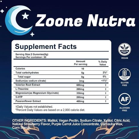 علكات النوم للبالغين - علكات خالية من الميلاتونين مع 5-HTP، وL-الثيانين، والمغنيسيوم وجذور الناردين - نباتية، وحلال، وخالية من السكر والغلوتين - الفراولة الحلوة، 60 قطعة in Kuwait