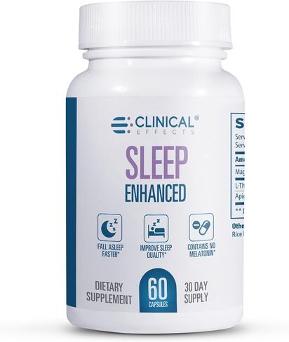 Clinical Effects Sleep Enhanced - Magnesium Supplement - 60 Capsules - Magnesium Glycinate, L-Theanine and Apigenin - for Relaxation and Natural Calm - No Melatonin Sleep Support - USA Made in Kuwait