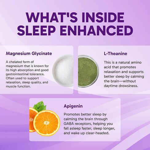 Clinical Effects Sleep Enhanced - Magnesium Supplement - 60 Capsules - Magnesium Glycinate, L-Theanine and Apigenin - for Relaxation and Natural Calm - No Melatonin Sleep Support - USA Made in Kuwait