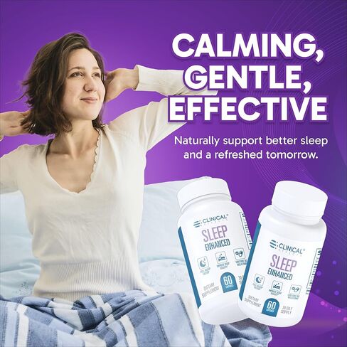 Clinical Effects Sleep Enhanced - Magnesium Supplement - 60 Capsules - Magnesium Glycinate, L-Theanine and Apigenin - for Relaxation and Natural Calm - No Melatonin Sleep Support - USA Made in Kuwait