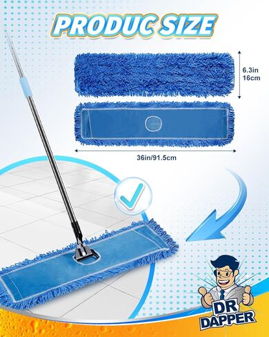 DR DAPPER 36-Inch Microfiber Dust Mop Head, Medium Washable Commercial Mop Head Replacement for Floor Cleaning, Sweeper and Janitorial Industrial (Blue-3 Pack) in Saudi Arabia