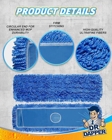 DR DAPPER 36-Inch Microfiber Dust Mop Head, Medium Washable Commercial Mop Head Replacement for Floor Cleaning, Sweeper and Janitorial Industrial (Blue-3 Pack) in Saudi Arabia