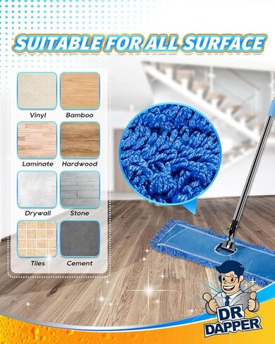 DR DAPPER 36-Inch Microfiber Dust Mop Head, Medium Washable Commercial Mop Head Replacement for Floor Cleaning, Sweeper and Janitorial Industrial (Blue-3 Pack) in Saudi Arabia