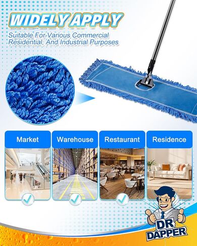 DR DAPPER 36-Inch Microfiber Dust Mop Head, Medium Washable Commercial Mop Head Replacement for Floor Cleaning, Sweeper and Janitorial Industrial (Blue-3 Pack) in Saudi Arabia