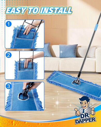DR DAPPER 36-Inch Microfiber Dust Mop Head, Medium Washable Commercial Mop Head Replacement for Floor Cleaning, Sweeper and Janitorial Industrial (Blue-3 Pack) in Saudi Arabia