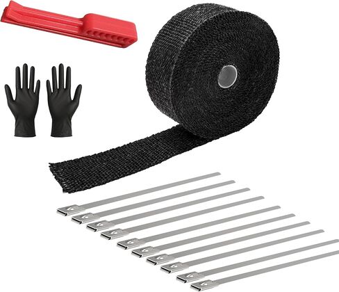 لفة حرارة العادم لفة 2 "× 33 'التيتانيوم الألياف الزجاجية شريط درع الدرع 1 لفات 5 سم × 10M مع 10pcs علاقات مقاوم للصدأ لشاحنة سيارة الدراجات النارية in Kuwait