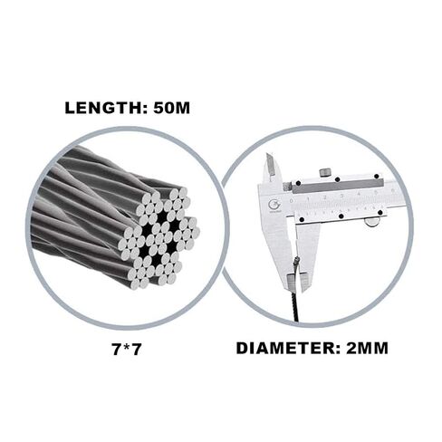 حبل سلك كابل من الفولاذ المقاوم للصدأ بطول 1/12 بوصة بطول 164 قدمًا، حبل سلك أساسي 7 × 7 مع 50 قطعة من الأكمام الألومنيوم، قوة كسر 640 رطل in Kuwait