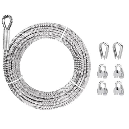 1/2" Stainless Steel Cable, 30ft 304 Stainless Steel Aircraft Cable with 23000lbs Breaking Strength, 7x19 Strands Wire Rope with Clamps & Thimble for Ziplines, Boat Lifts, Deck Railings, Winch in Saudi Arabia