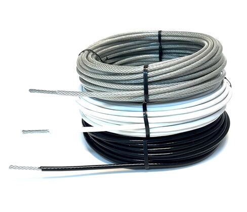 قلب كابل فولاذي مجلفن مطلي بالفينيل 1/8 بوصة - قطر مطلي 3/16 بوصة، قوة كسر 1700 رطل بألوان شفافة وأسود وأبيض (أسود، بكرة 250 قدمًا) in Kuwait