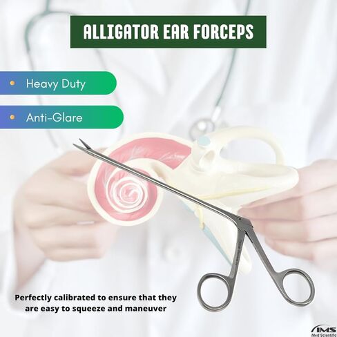 Micro Alligator Forceps ENT Hartman Lab Instruments for Ear Wax Removing Comes with Angled Shank and Crocodile Style Serrated Jaws Made of Stainless Steel (6.5" shank - silver) in Kuwait