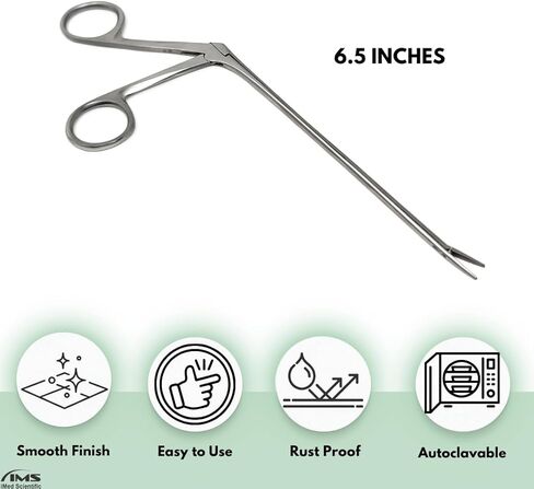 Micro Alligator Forceps ENT Hartman Lab Instruments for Ear Wax Removing Comes with Angled Shank and Crocodile Style Serrated Jaws Made of Stainless Steel (6.5" shank - silver) in Kuwait