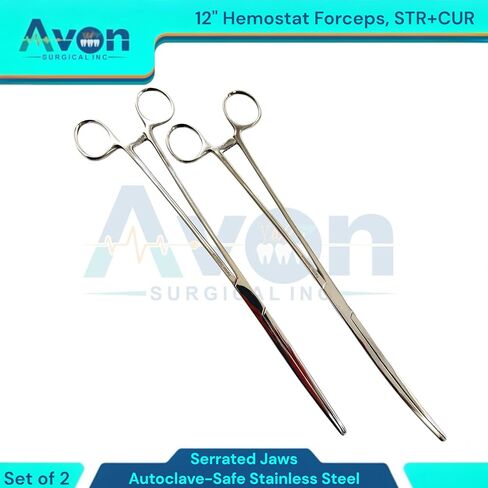 Hemostat Locking Forceps 12 Inches, Straight & Curved - Stainless Steel - Multipurpose Ideal Hemostats for Nurses, Fishing Forceps, Crafts and Hobby Fishing Pliers - 2 Pack in Kuwait
