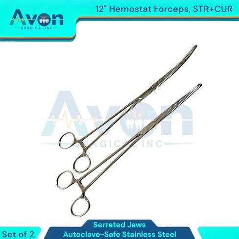 Hemostat Locking Forceps 12 Inches, Straight & Curved - Stainless Steel - Multipurpose Ideal Hemostats for Nurses, Fishing Forceps, Crafts and Hobby Fishing Pliers - 2 Pack in Kuwait