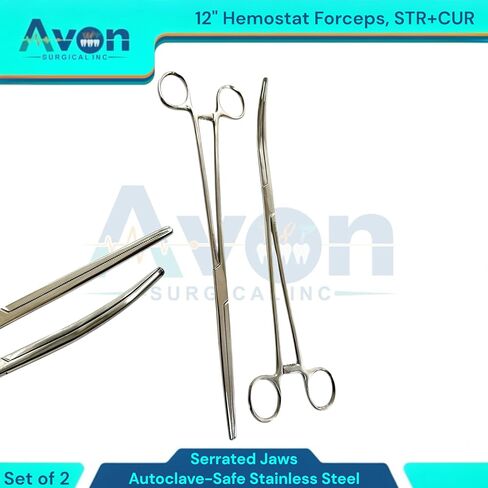 Hemostat Locking Forceps 12 Inches, Straight & Curved - Stainless Steel - Multipurpose Ideal Hemostats for Nurses, Fishing Forceps, Crafts and Hobby Fishing Pliers - 2 Pack in Kuwait