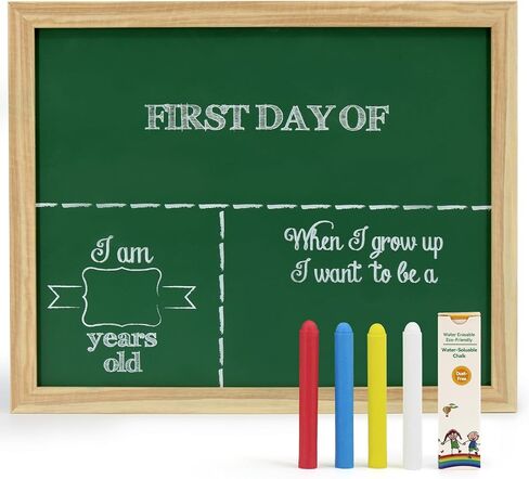First Day of School Board, Wooden Framed 14" x 11" Back to School Sign for Kids/Girls/Boys, Reusable 1st Days of Preschool/Kindergarten Photo Props with Wet Erase 4 Chalk in Kuwait