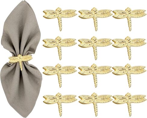 مجموعة من 12 حلقة مناديل معدنية من ALPHA Living HOME Bee منديل مناديل العشاء للمناديل القماشية وعيد الشكر وحفلات الزفاف وحفلات عيد الميلاد لتزيين طاولة المطبخ (ذهبي) in Kuwait