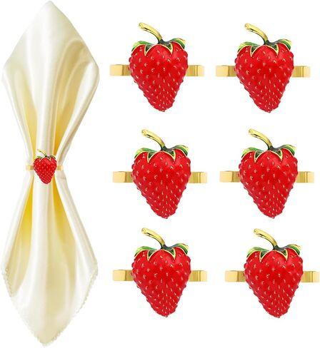 مجموعة حلقات مناديل الفراولة مكونة من 6 قطع، أبازيم حلقية مناديل الفاكهة، حلقات حامل مناديل الصيف حلقات مناديل حمراء للمزرعة لتناول الطعام الأنيق وحفلات الزفاف والاحتفالات اليومية للولائم in Kuwait