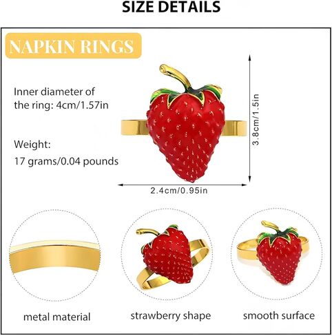 Strawberry Napkin Rings Set of 6, Fruit Napkin Ring Buckles, Summer Napkin Holder Rings Farmhouse Red Napkins Rings for Elegant Dining, Weddings & Everyday Banquet Celebrations in Saudi Arabia