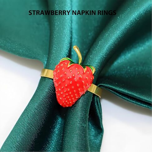 Strawberry Napkin Rings Set of 6, Fruit Napkin Ring Buckles, Summer Napkin Holder Rings Farmhouse Red Napkins Rings for Elegant Dining, Weddings & Everyday Banquet Celebrations in Saudi Arabia