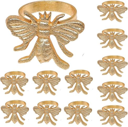 ALPHA Living HOME Bee Napkin Ring Serviette Rings Set of 12 Metal Napkin Ring Dinner Napkin Holders for Cloth Napkins Thanksgiving Wedding Christmas Party Kitchen Table Decoration (Gold) in Saudi Arabia