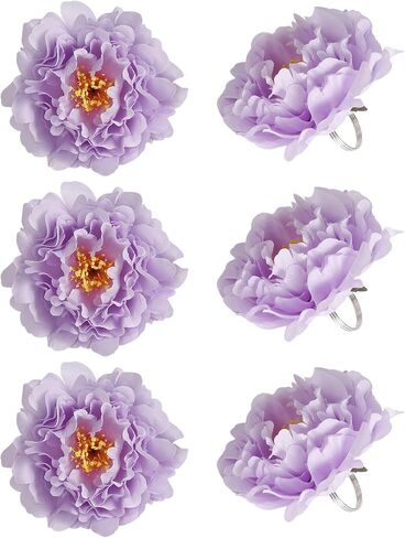 Handmade Faux Flower Napkin Rings Set of 6, Floral Peony Napkin Ring Holder for Table Decor, Wedding, Mother's Day, Family Banquet, Dinner Setting(Purple) in Saudi Arabia