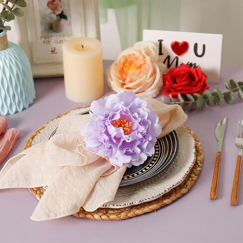 Handmade Faux Flower Napkin Rings Set of 6, Floral Peony Napkin Ring Holder for Table Decor, Wedding, Mother's Day, Family Banquet, Dinner Setting(Purple) in Saudi Arabia