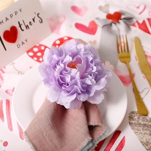 Handmade Faux Flower Napkin Rings Set of 6, Floral Peony Napkin Ring Holder for Table Decor, Wedding, Mother's Day, Family Banquet, Dinner Setting(Purple) in Saudi Arabia