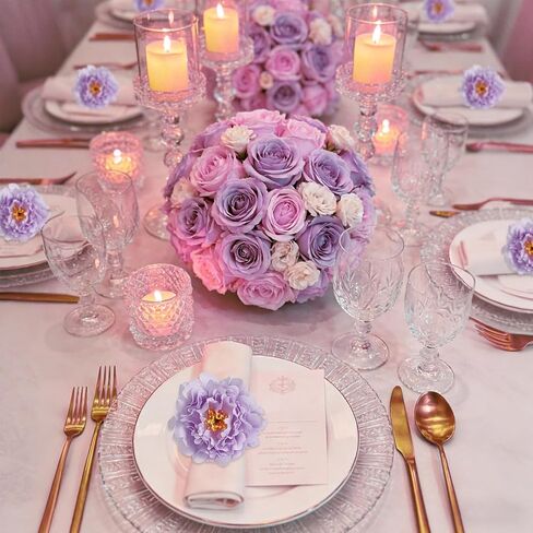 Handmade Faux Flower Napkin Rings Set of 6, Floral Peony Napkin Ring Holder for Table Decor, Wedding, Mother's Day, Family Banquet, Dinner Setting(Purple) in Saudi Arabia
