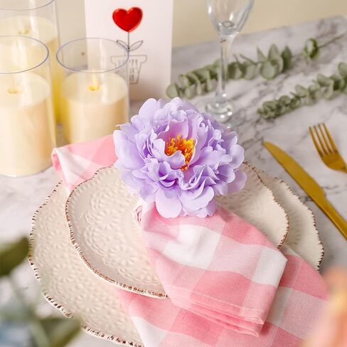 Handmade Faux Flower Napkin Rings Set of 6, Floral Peony Napkin Ring Holder for Table Decor, Wedding, Mother's Day, Family Banquet, Dinner Setting(Purple) in Saudi Arabia