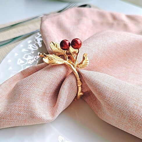 Elegant Rose Gold Berry Napkin Ring Set - 6 Piece Set for Formal Dining and Special Occasions in Saudi Arabia