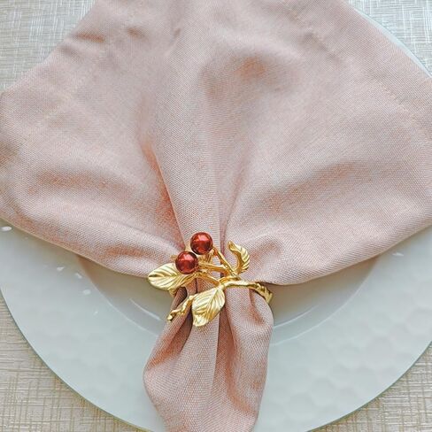 Elegant Rose Gold Berry Napkin Ring Set - 6 Piece Set for Formal Dining and Special Occasions in Saudi Arabia
