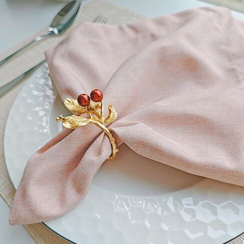 Elegant Rose Gold Berry Napkin Ring Set - 6 Piece Set for Formal Dining and Special Occasions in Saudi Arabia