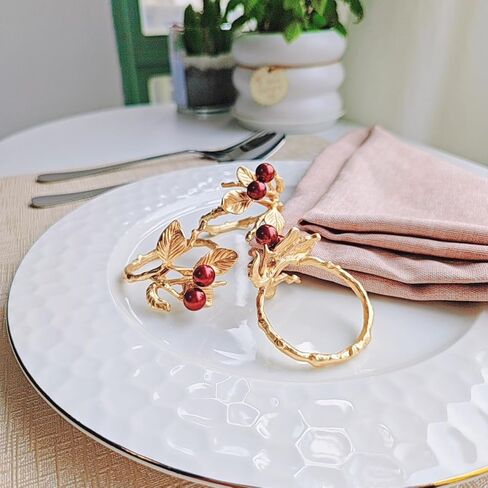 Elegant Rose Gold Berry Napkin Ring Set - 6 Piece Set for Formal Dining and Special Occasions in Saudi Arabia