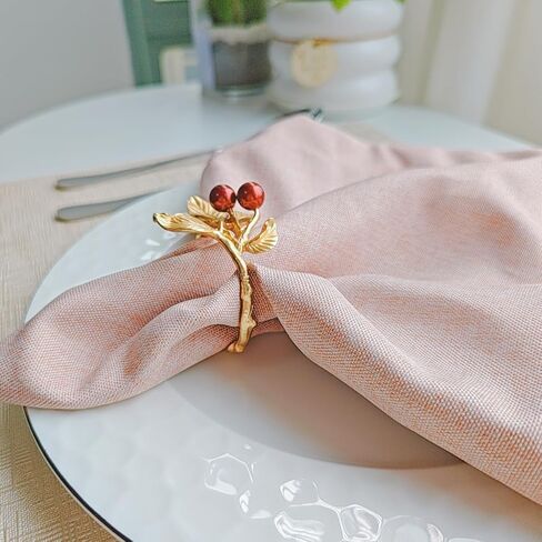 Elegant Rose Gold Berry Napkin Ring Set - 6 Piece Set for Formal Dining and Special Occasions in Saudi Arabia