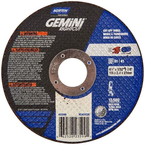 نورتون 66252823599 4-1/2x3/32x7/8 بوصة. عجلات Gemini RightCut AO معززة بزاوية قائمة، النوع 01/41، 46 حبيبة، 25 حزمة in Saudi Arabia