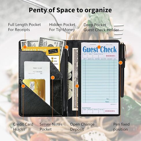 Server Books for Waitress Waiter Book with Zipper Money Pocket God Jesus Christian Cross PU Leather Cute Waitstaff Organizer Black Waiter Serving Book Wallet with Pen Holder Fit Server Apron in Kuwait