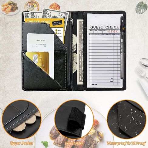 Server Books for Waitress Waiter Book with Zipper Money Pocket God Jesus Christian Cross PU Leather Cute Waitstaff Organizer Black Waiter Serving Book Wallet with Pen Holder Fit Server Apron in Kuwait