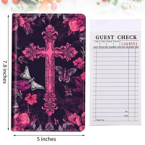 Server Books for Waitress Waiter Book with Zipper Money Pocket God Jesus Christian Cross PU Leather Cute Waitstaff Organizer Black Waiter Serving Book Wallet with Pen Holder Fit Server Apron in Kuwait