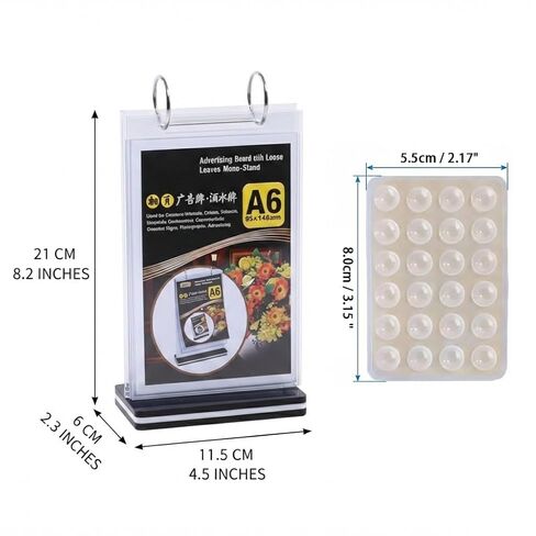 حامل قائمة قابل للطي مقاس A6 مع 6 صفحات PVC (12 عرضًا) لورق مقاس 4×6 بوصة، شاشة عرض شفافة على سطح الطاولة مع قاعدة ثابتة + 4 أكواب شفط من السيليكون لطاولة المطاعم والمقهى in Kuwait