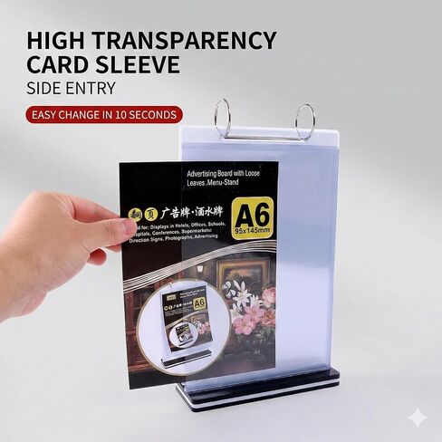 حامل قائمة قابل للطي مقاس A6 مع 6 صفحات PVC (12 عرضًا) لورق مقاس 4×6 بوصة، شاشة عرض شفافة على سطح الطاولة مع قاعدة ثابتة + 4 أكواب شفط من السيليكون لطاولة المطاعم والمقهى in Kuwait