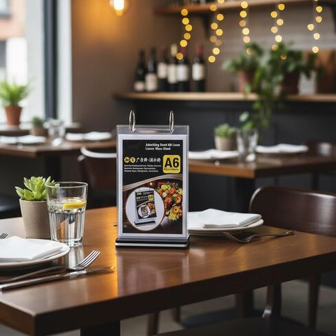 حامل قائمة قابل للطي مقاس A6 مع 6 صفحات PVC (12 عرضًا) لورق مقاس 4×6 بوصة، شاشة عرض شفافة على سطح الطاولة مع قاعدة ثابتة + 4 أكواب شفط من السيليكون لطاولة المطاعم والمقهى in Kuwait