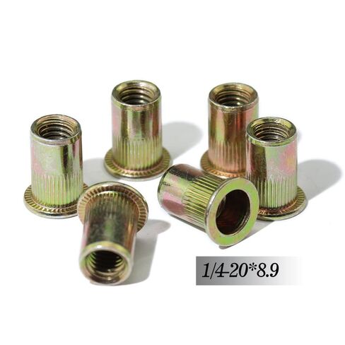 20 قطعة من غسالات Qinlu 1/4-20 * 8.9 صامولة برشام من الفولاذ الكربوني برأس مسطح ملولبة مجموعة صواميل إدراج صواميل لإصلاح المصانع in Kuwait