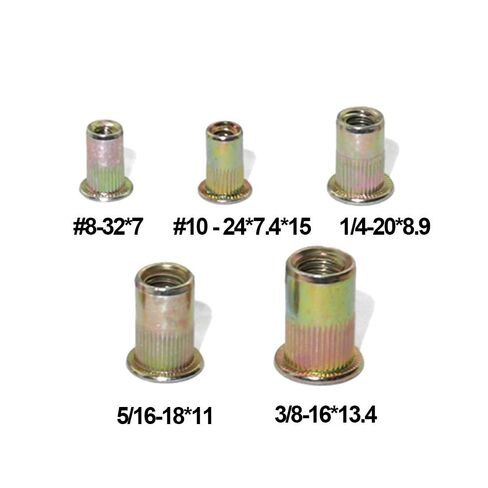 20 قطعة من غسالات Qinlu 1/4-20 * 8.9 صامولة برشام من الفولاذ الكربوني برأس مسطح ملولبة مجموعة صواميل إدراج صواميل لإصلاح المصانع in Kuwait