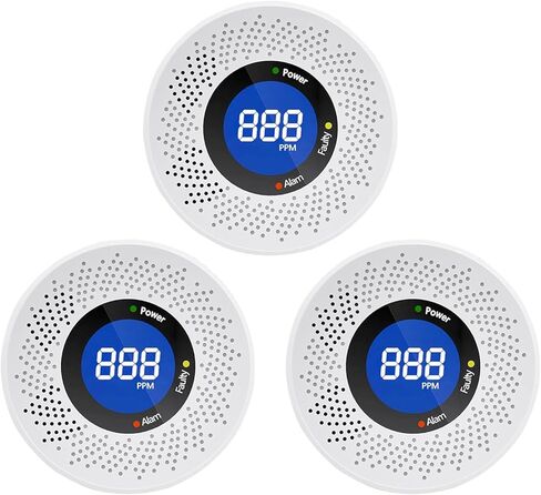 كاشفات أول أكسيد الكربون، بطارية كاشف أول أكسيد الكربون للسفر، إنذار كاشف ثاني أكسيد الكربون يعمل بالبطارية القابلة للاستبدال مع شاشة رقمية للمستودع، المطبخ، المطعم، الفندق، المرآب، 3 عبوات in Kuwait
