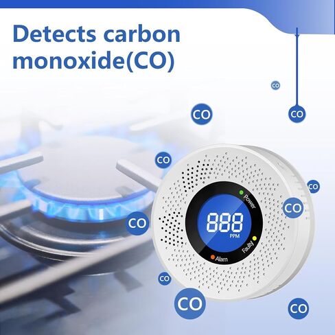 كاشفات أول أكسيد الكربون، بطارية كاشف أول أكسيد الكربون للسفر، إنذار كاشف ثاني أكسيد الكربون يعمل بالبطارية القابلة للاستبدال مع شاشة رقمية للمستودع، المطبخ، المطعم، الفندق، المرآب، 3 عبوات in Kuwait