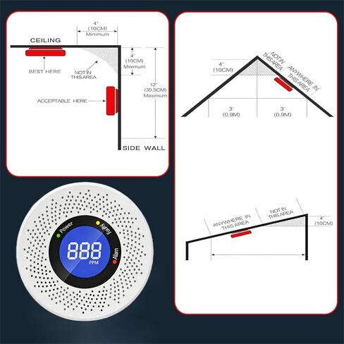 كاشفات أول أكسيد الكربون، بطارية كاشف أول أكسيد الكربون للسفر، إنذار كاشف ثاني أكسيد الكربون يعمل بالبطارية القابلة للاستبدال مع شاشة رقمية للمستودع، المطبخ، المطعم، الفندق، المرآب، 3 عبوات in Kuwait